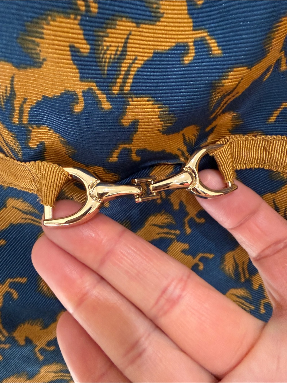 Maeve Navy and Mustard Printed Horse Mini Dress with Ivory Puff Sleeves - Picture 5 of 10